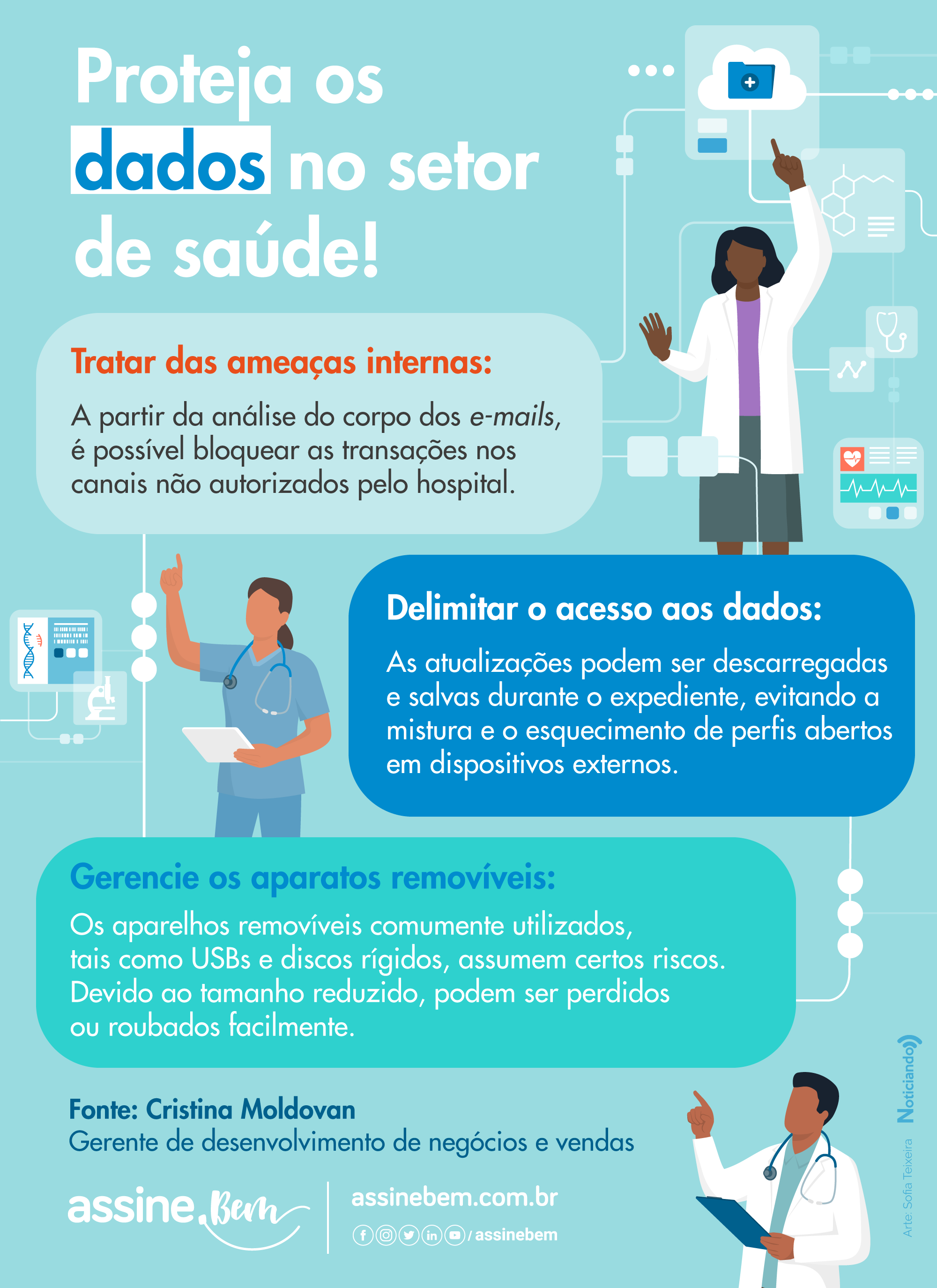 infográfico dando dicas sobre vazamento de dados na área da saúde